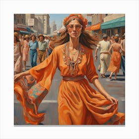 Woman In An Orange Dress Canvas Print