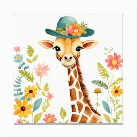 Floral Baby Giraffe Nursery Illustration (7) 1 Canvas Print