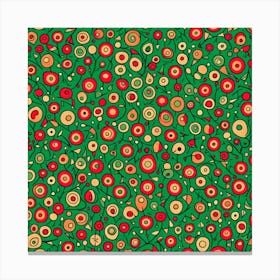 Fruit theme pattern, A Pattern Featuring Abstract  fruit Shapes With Lines Rustic Green And Red Colors, Flat Art, 115 Canvas Print