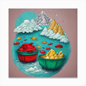 And Peppers A Sushis haped Mountain Village Canvas Print