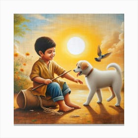 Boy With Dog Canvas Print