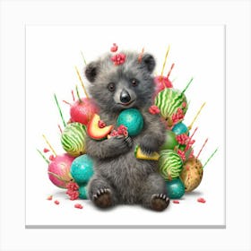 Bear With Candy Canvas Print