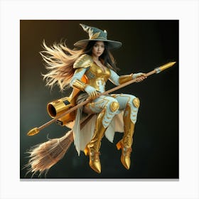 Witch On A Broom Canvas Print