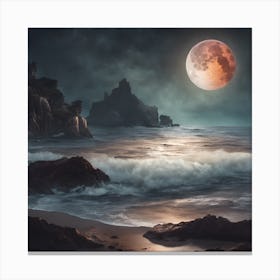 Full Moon Over The Ocean Canvas Print