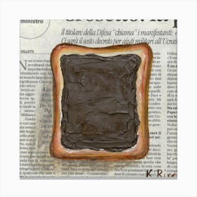Chocolate Toast Food On Italian Newspaper Minimal Kitchen Decor Canvas Print