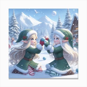 Christmas Elves in winter Canvas Print