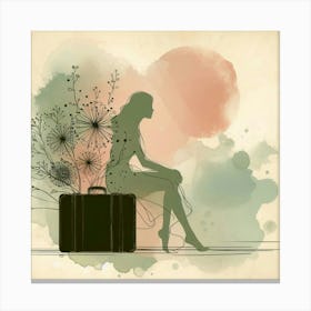 Silhouette Of A Woman With A Suitcase Canvas Print