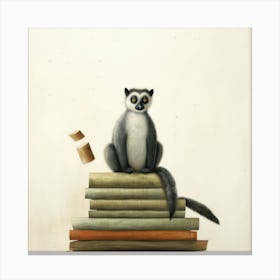 Lemur On Books Canvas Print