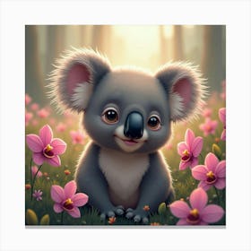 Koala In A Field Of Orchids 1 Canvas Print