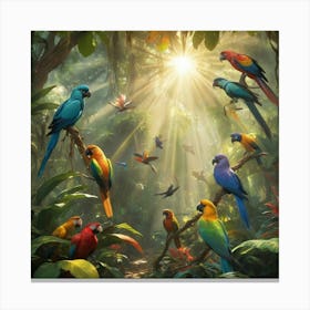 Parrots In The Jungle Paintings Art Print 3 Canvas Print