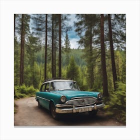 Vintage Car In The Forest Canvas Print