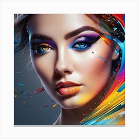 Portrait Of A Woman With Colorful Makeup Canvas Print