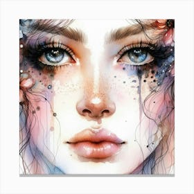 Watercolor Of A Girl With Flowers 9 Canvas Print