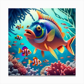 Under The Sea Beautiful Color Fish Swimming Betw Canvas Print