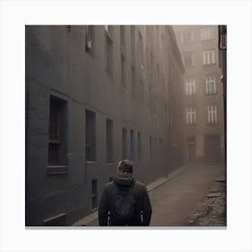 Man Walking Down A Foggy Street Canvas Print