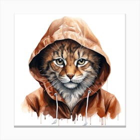 Watercolour Cartoon Lynx In A Hoodie Canvas Print