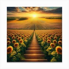 Sunflower Field At Sunset 4 Canvas Print