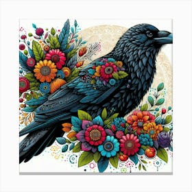 Raven With Flowers 1 Canvas Print