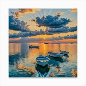 Boats At Sunset Canvas Print