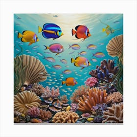 Leonardo Phoenix Vibrant Iridescent Fish Of Various Shapes And 3 Canvas Print