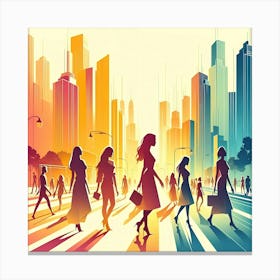 Women Walking In The City Canvas Print