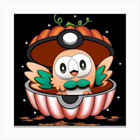 Rowlet In Pumpkin Ball - Pokemon Halloween Canvas Print