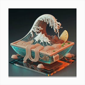 Great Kanagawa Acrylic Ramen Block 3d Render 1 Canvas Print