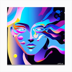 Holographic Fantasy Women Color Portrait With Waves And Bubbles Canvas Print