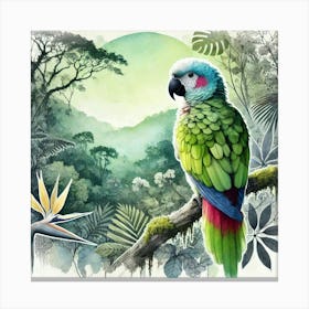 Watercolor Tropical Forests Parrot 2 Canvas Print