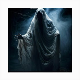 Ghostly Figure Draped In A Shroud Like Veil Hands Reaching Out As If For Help Eyes Wide With Blind Canvas Print