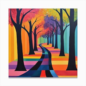 trees with black trunks and leaves in various colors Canvas Print