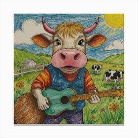 Cow With Guitar 4 Canvas Print