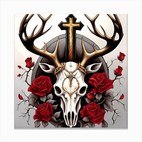 Deer Skull With Roses Canvas Print