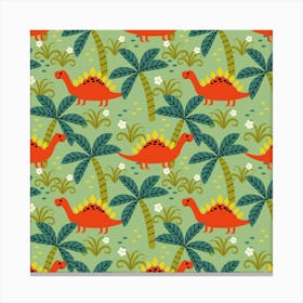 Cute Colorful Dinosaur Seamless Pattern Canvas Print