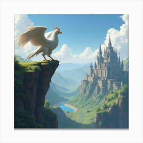 A Griffin Perched On A Cliff, Overlooking A Vast Kingdom 1 Canvas Print