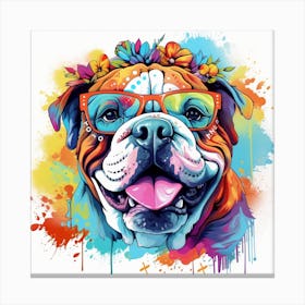 Bulldog With Flowers Canvas Print