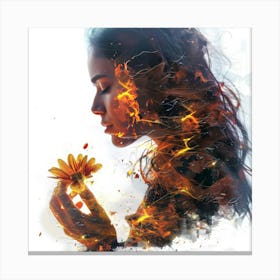 Woman Holding A Flower Canvas Print