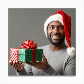 Happy African American Man With Christmas Gift 2 Canvas Print