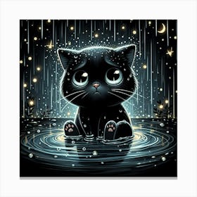 Black Cat In The Rain 1 Canvas Print