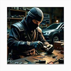 Man Working On A Car Canvas Print