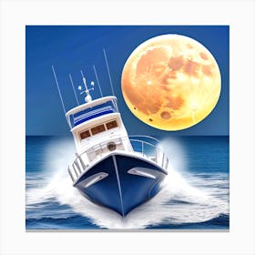 Fishing Boat In The Moonlight 1 Canvas Print