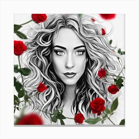 Portrait Of A Woman With Roses 2 Canvas Print