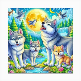 Golden Moon Wolf Family Canvas Print