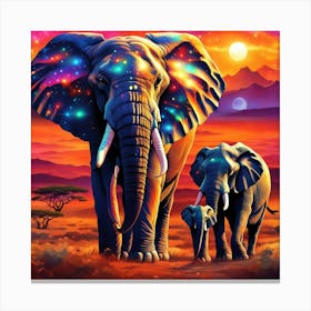Elephants in the African savanna Canvas Print