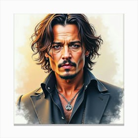 Johnny Depp In Watercolor, Blending Warm And Cool Tones, Dramatic Shadows Canvas Print