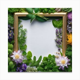 Frame With Flowers And Herbs Canvas Print