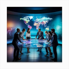 A Diverse Group Of Professionals Gathered Around A Sleek Glass Table Engaged In Lively Discussion (1) Canvas Print