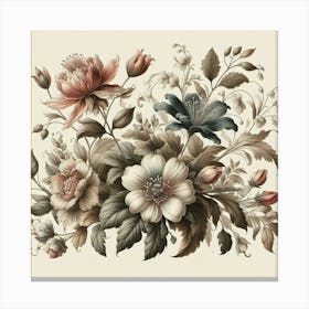 Elegant Botanical Illustration Of Intricate Blooms In A Vintage Botanical Print Style, Style Vintage Illustration 2 Canvas Print