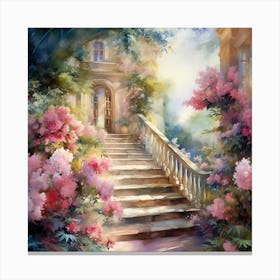 Whispers of Roseate: Romantic Watercolor Whirlwind Canvas Print