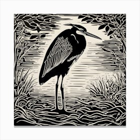 Heron Linocut 1 Canvas Print